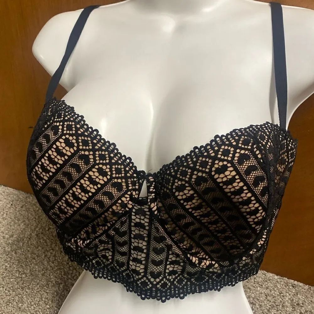 Adore Me Longline Sexy Eyelet Lace Bra Black 36DD